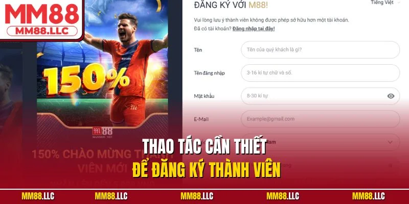 Thao tác cần thiết để đăng ký thành viên